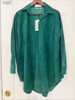 Courtney Rhodes Shirt Jacket  Green suede leather soft sz Large NWT